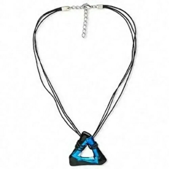 Black Blue Modernist Dichroic Glass Triangle Pendant Necklace Multi Strand - Picture 1 of 1